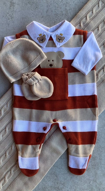 Kit Saída Maternidade Personalizável Completo Ursinho Listrado | Personalize Com o Nome do Seu Príncipe