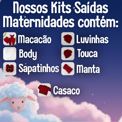 Saída De Maternidade Feminina Bebê Tricô 7 Peças Maitê - ACOMPANHA BODY PERSONALIZADO                                                                        Vermelha