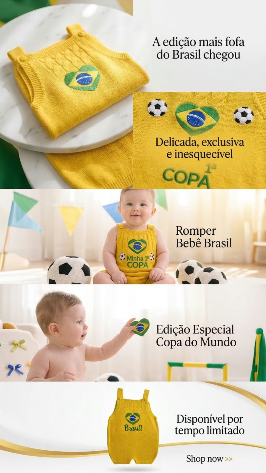 Romper Bebê Brasil Minha 1ª Copa | Edição Especial com Frete Grátis