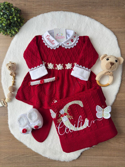 KIT SAIDA DE MATERNIDADE AURORA VERMELHA 6 PEÇAS PERSONALIZADO