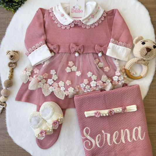 KIT SAÍDA DE MATERNIDADE NICOLLE ROSÉ LUXO 6 PEÇAS