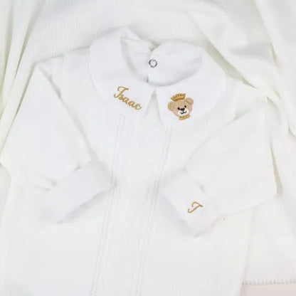 Saída De Maternidade Masculina Bebê Tricô 7 Peças Londres - ACOMPANHA BODY PERSONALIZADO                                                                        Branco